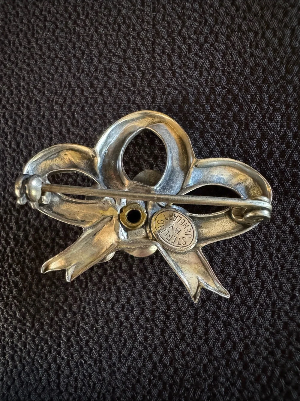 Vintage Jewelart Sterling Silver Rose Bow Brooch